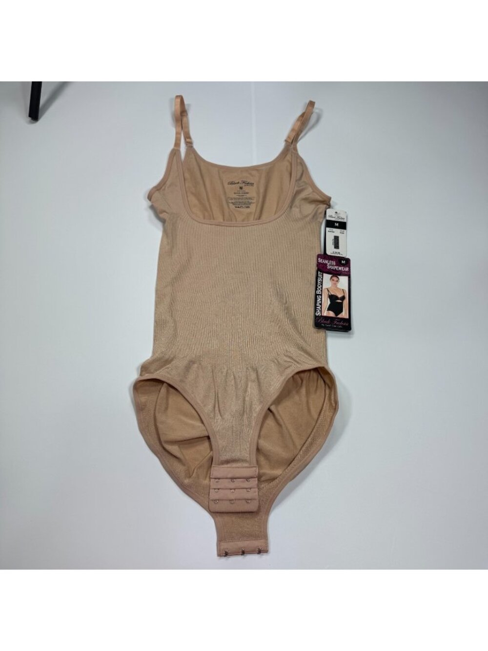 Black Fuchsia by Secret Lace Shapewear Women's M Beige Nylon Bodysuit Stretch